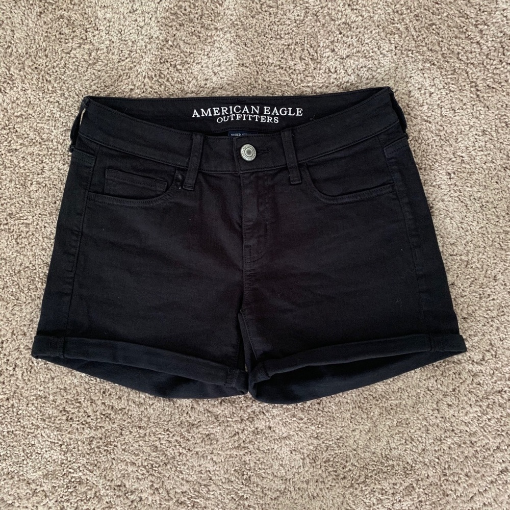 American Eagle Super Stretch Black Midi Shorts